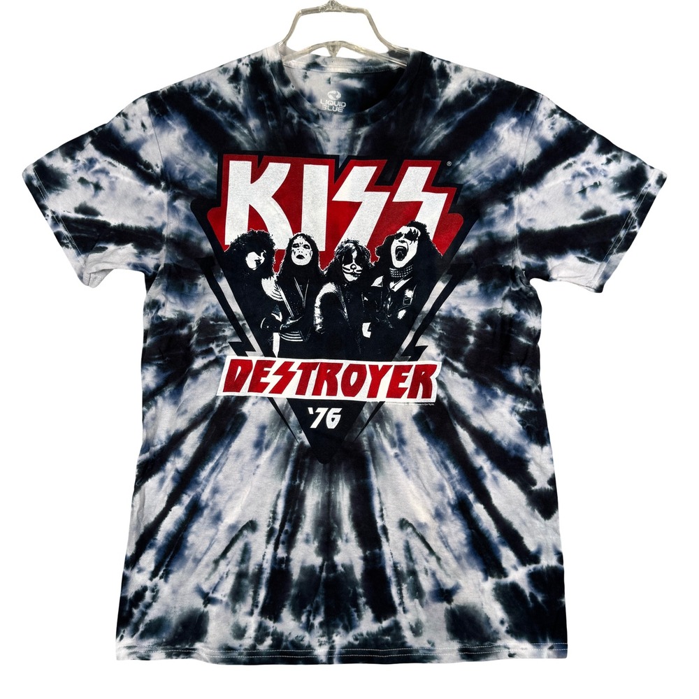 KISS Destroyer '76 Tie Dye T-Shirt Liquid‎ Blue Band Tee Rock Music Medium